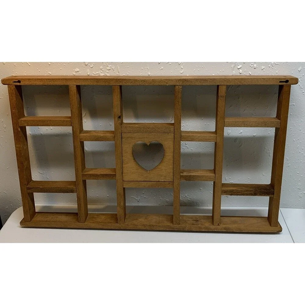 Vintage Country Cottage Wood Heart Wall Shelf Curio Knick Knack Display 32x19x3